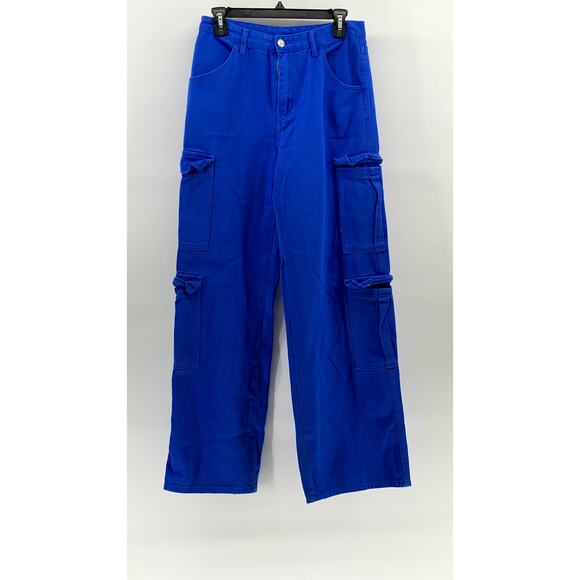 UNBRANDED Women's Royal BLUE Y2K Baggy Straight-Leg High-Rise Cargo Pants SZ 29 - Picture 1 of 9